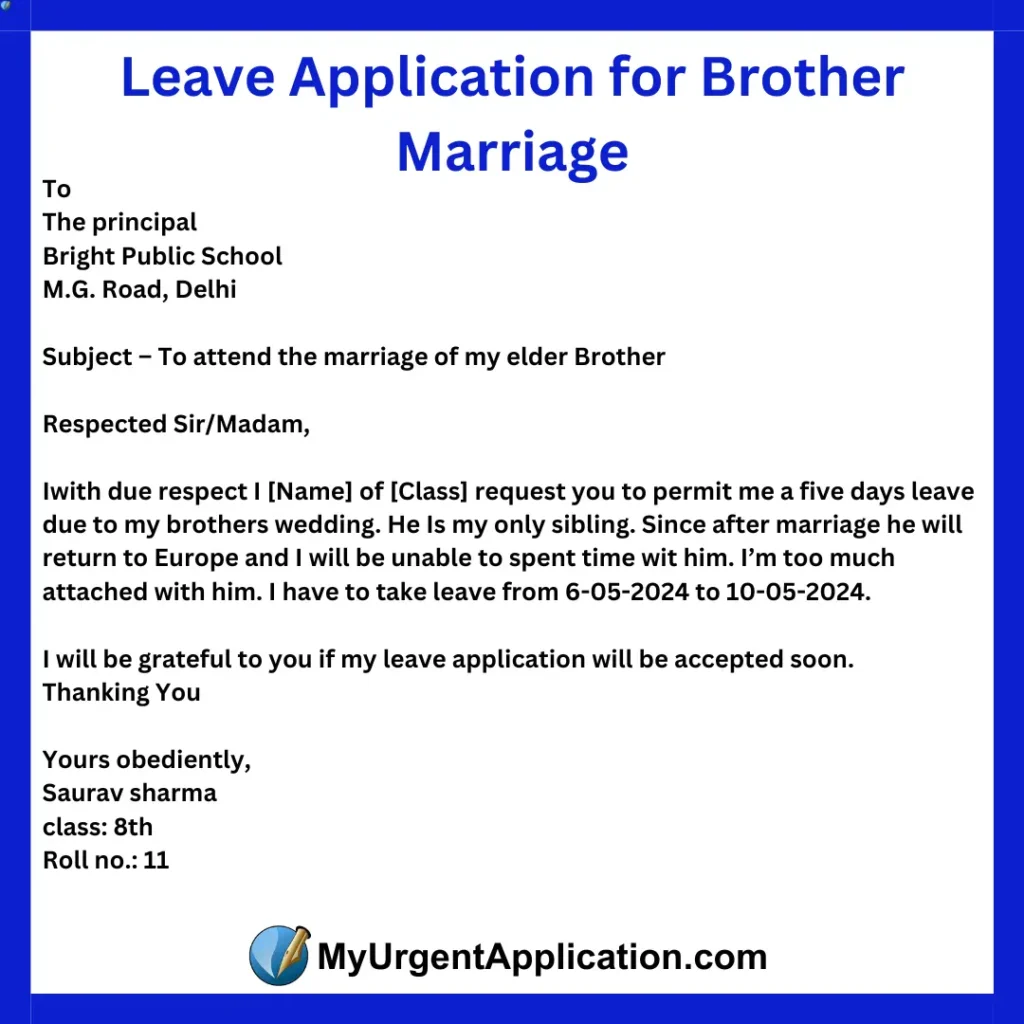 Leave Application for Brother Marriage 2024